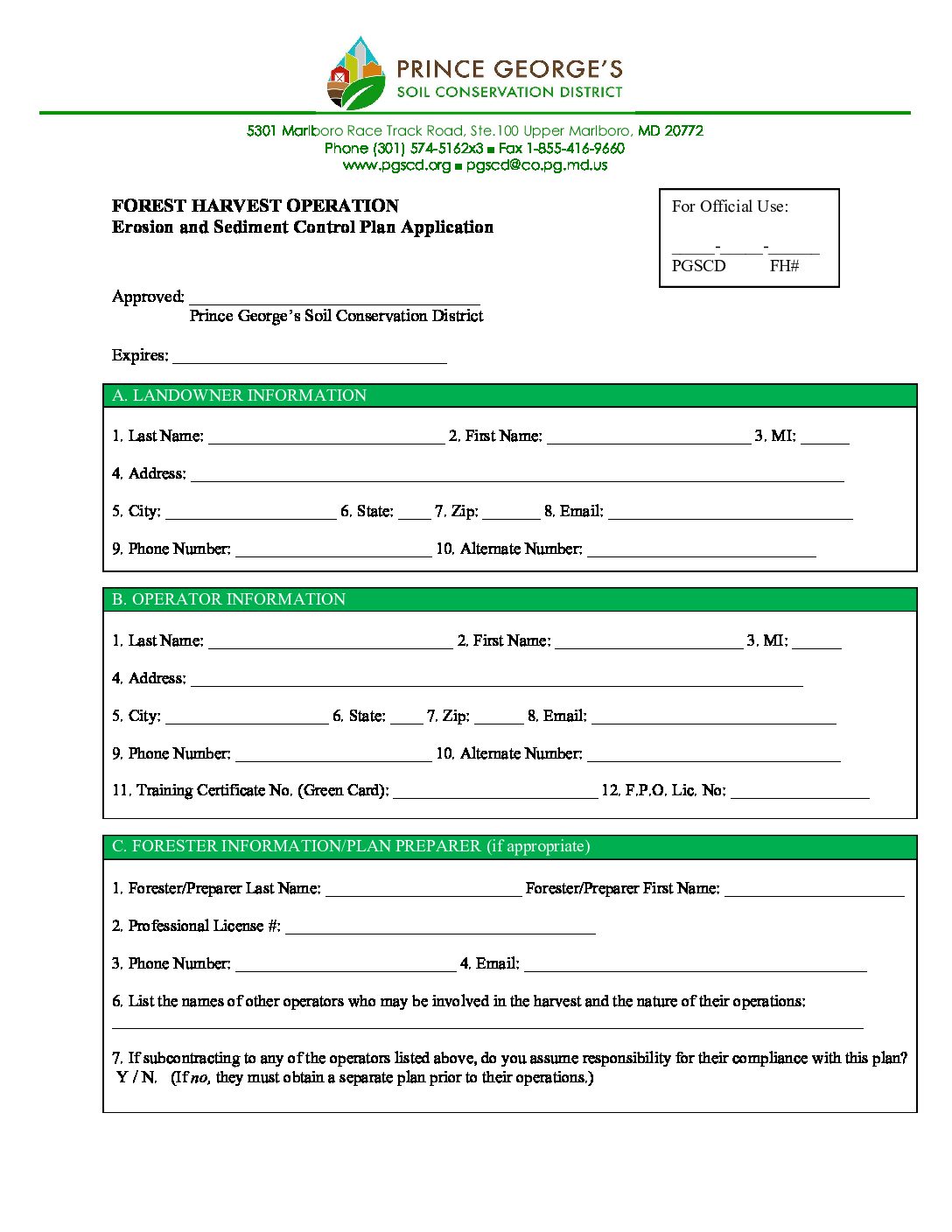 2020 Forest Harvest Operation Application - Prince George's Soil ...